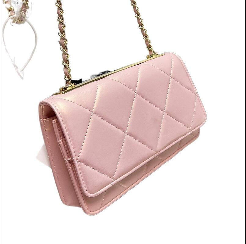 

High quality Trendy Quilted Classic Mini Flap Wallet Bags 19cm Lambskin Genuine Leather Gold Metal Hardware Matelasse Chain Crossbody Purse Card Phone Hold Handbag, Box