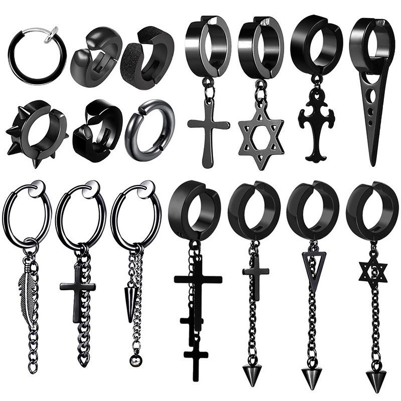 

Clip-on & Screw Back 1 Piece Punk Stainless Steel Ear Clip Earrings For Men Women Black Color Non Piercing Gothic Jewelry Boys And Girls Gif