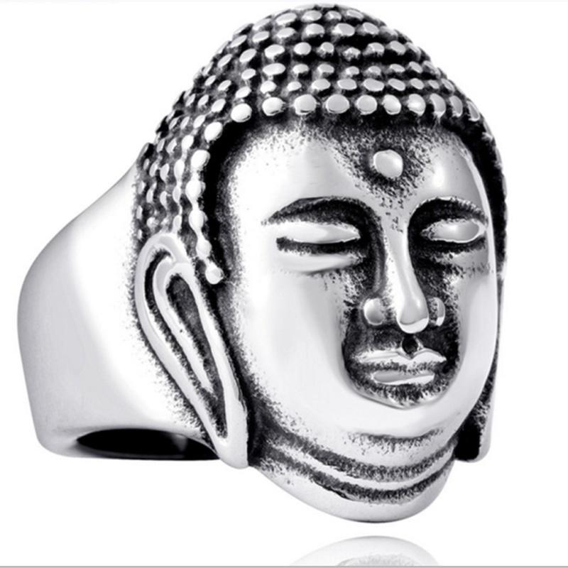 

Cluster Rings Punk Fashion Religious Ring Solemn Buddha Statue Mens Amulet Jewelry GiftCluster