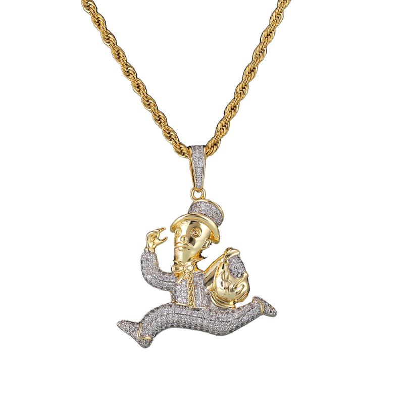 

Pendant Necklaces Hip Hop CZ Stone Paved Bling Out Runing Man Money Bag Purse Pendants Necklace For Men Jewelry Gold Color Drop NecklacesPen