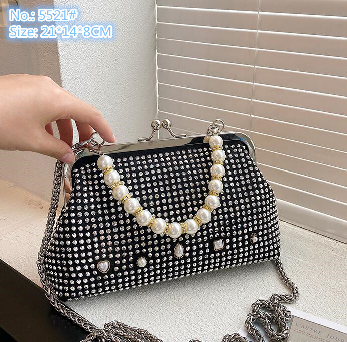 

Wholesale factory ladies shoulder bags 3 styles sweet pearl chain mobile phone coin purse in summer small fresh studded handbag beaded fashion shell bag, White2-5518#