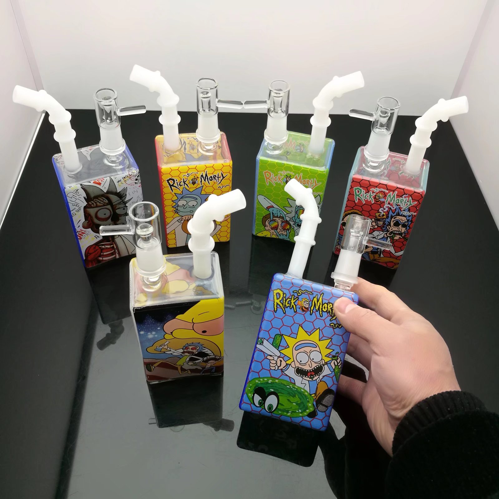 

Color square printing glass cigarette set glass hookah