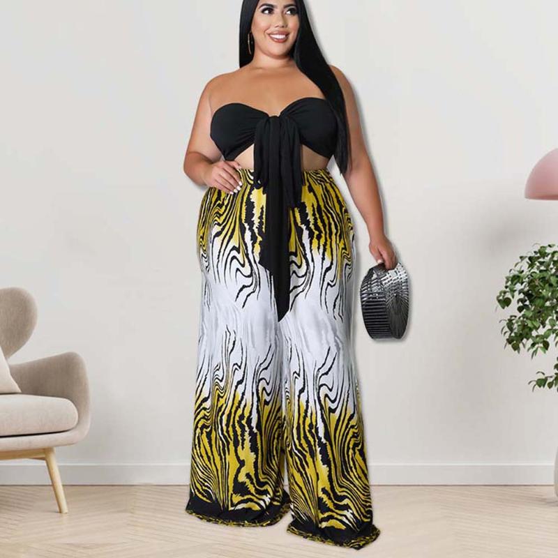 

Women's Plus Size Tracksuits Summer Two Piece Sets Women Fashion Chic Loose Tube Top With Printed Pants Suit Over Western Style Ladies 2022W, Purple