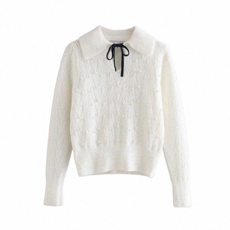 

women's Sweaters Women 2022 Fashion Man-Made Pearl Collar Lacing Loose Knit Sweater Retro Long Sleeve Pullover Streetwear q6pq#, Rose red