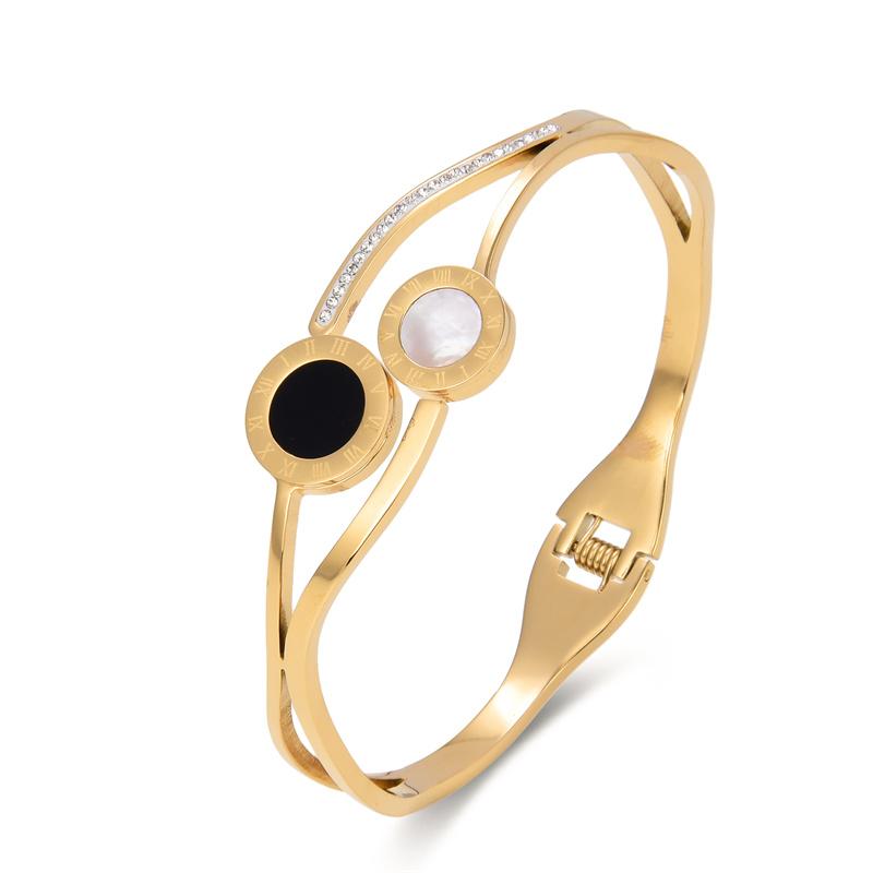 

Bangle Black/White Shell Roman Numerals Design Stainless Steel Bangles Bracelets For Women Men Vintage Jewelry GiftsBangle