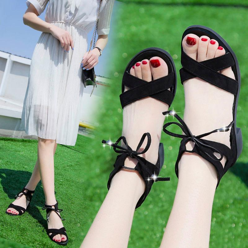 

Dress Shoes Summer Sandals Women Genuine Thick High Heel Buckle Cross-tied LadiesDress, Black