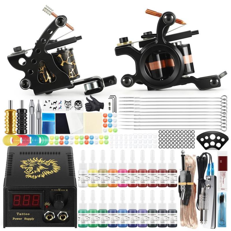 

Complete Tattoo Kit Coil Machine Set Power Supply Needles Professional for Beginner Starter 220728