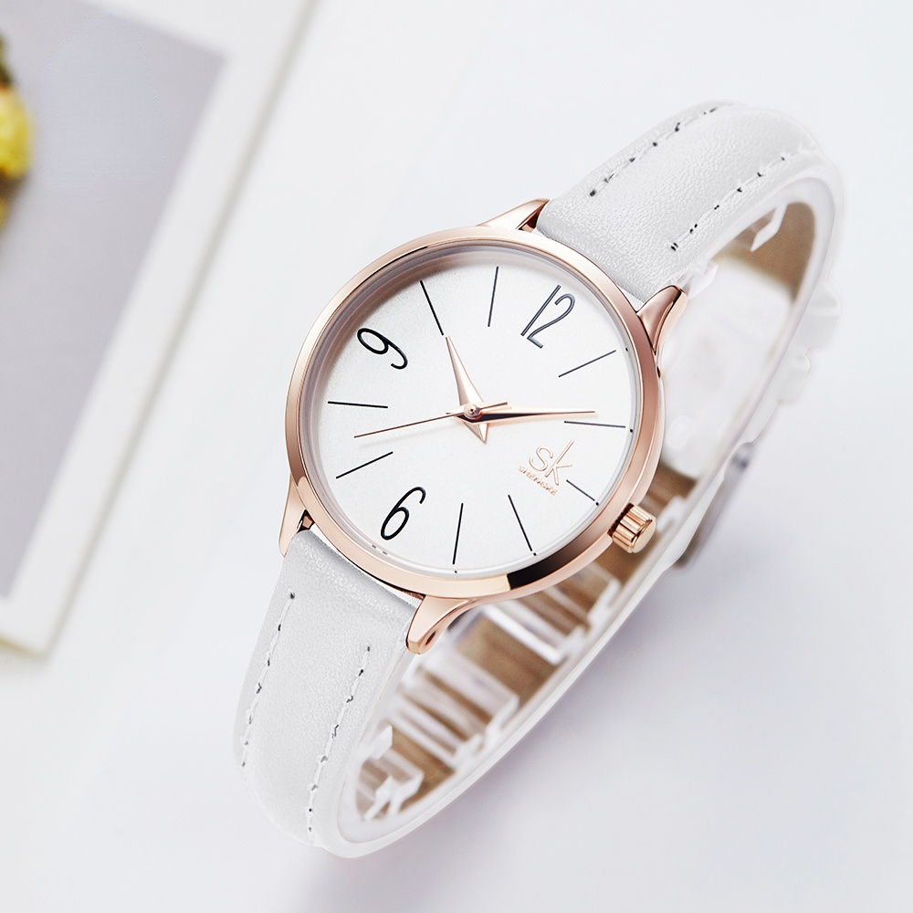 

Fashion Female's Watches White Leather Girl Wristwatches Simple Women Quartz Clock Comfortable Buckle Round Case Hour, Black