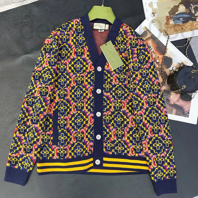 

Women' Sweaters designer Spring 2022 SS new jacquard button Long Sleeve Plaid cardigan high saturation color contrast elements IALJ, Color 2