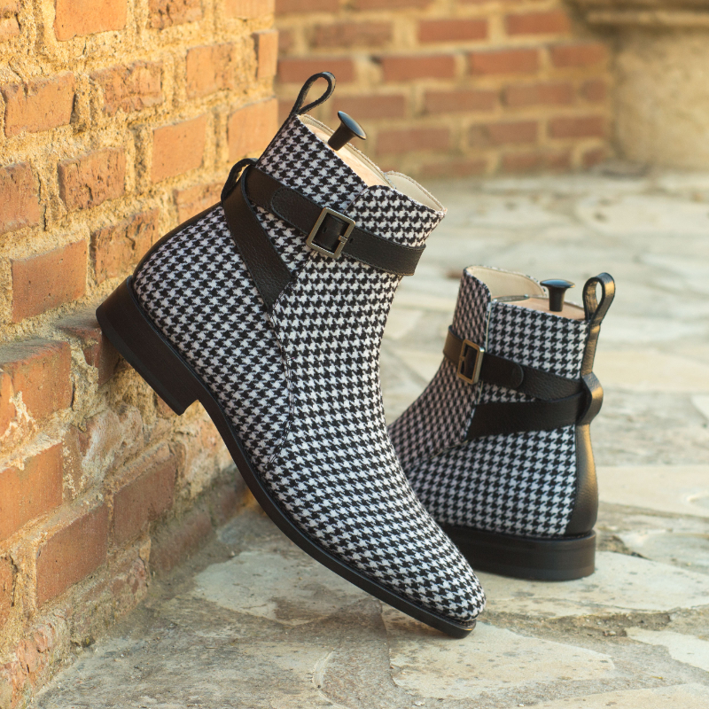 

Martin Boots Men Shoes PU Classic Houndstooth Fashion Business Casual Daily Retro Wild Buckle British Style Ankle Boots CP100, Clear