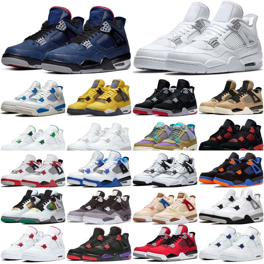 

Military Black 4 Basketball Shoes Jumpman 4s Mens Sneaker White Black Cat University Blue Womens Sport Trainers Big Size 132022, Box