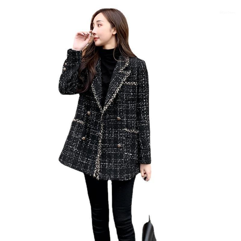 

Women' Jackets 2022 Autumn And Winter Loose Plaid Woolen Coat, Thick Floral Fashion Temperament Stitching Small Suit, Black