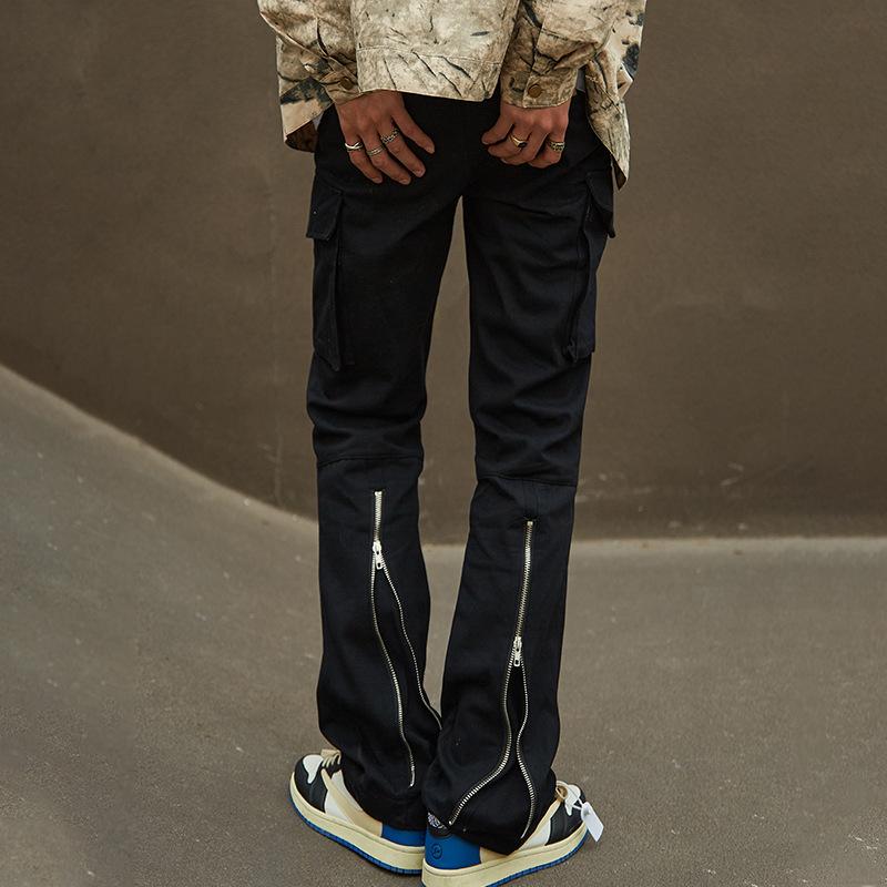 

Men's Jeans Arrivals Ankle Zipper Solid Hip Hop Men Cargo Trousers Side Pocket Black Cotton Straight Denim Pants Ropa HombreMen's