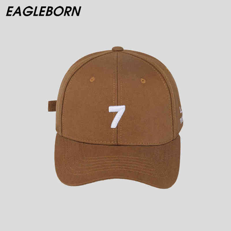 

New Fashion Number 7 Baseball Cap Women Hat Lucky 7 Men Korean Sun for Snapback Embroidered T220726, Chocolate