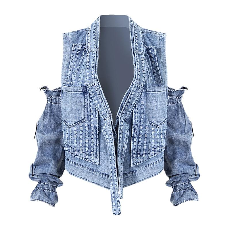 Women's Jackets Denim Coat Womens Jeans Jacket Autumn Winter Zipper Off Shoulder Sleeve Used Street Top For WomenWomen's