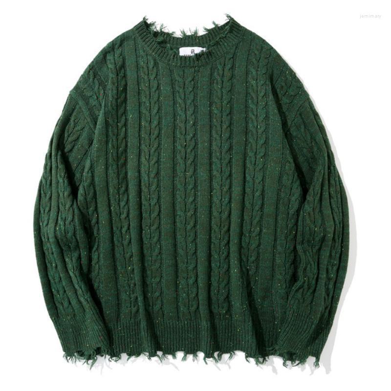 

Men's Sweaters Men Sweater Solid Color Torn Edge Twist Lazy Wind Loose Round Neck Street Trend Pullover Bottoming Shirt Jemi22, Dark brown