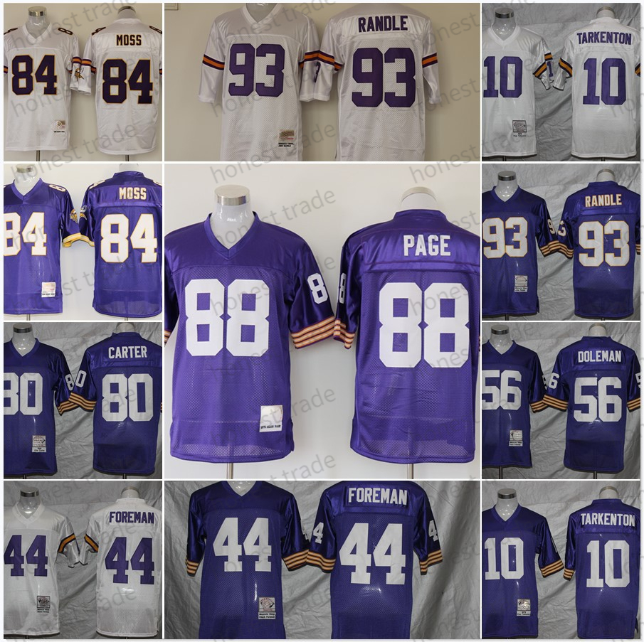 

Vintage NCAA Football Jerseys 84 Randy Moss 10 Fran Tarkenton 88 Page Randle 44 Chuck Foreman 56 Chris Doleman 22 Paul Krause 80 Carter 10 Tarkenton Mens Purple Jersey, As
