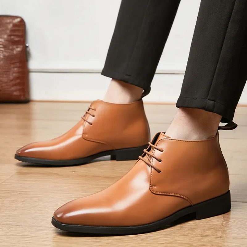 Premium Martin Boots Men Shoes Pu Leather Ankle Solid Color Fashion Simple Lace-Up European Business Casual Low Boots DP377