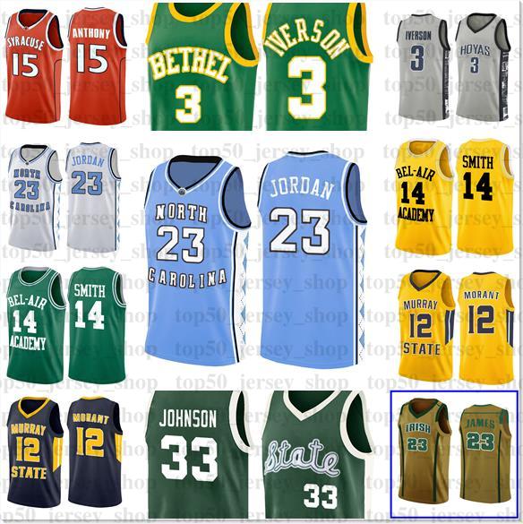 

23 Michael Dwyane Allen Wade Iverson NCAA Will Smith Ja Morant LeBron Charles James Barkley Basketball Larry Lew Bird Alcindor north carolina Ray university Allen, Men jersey