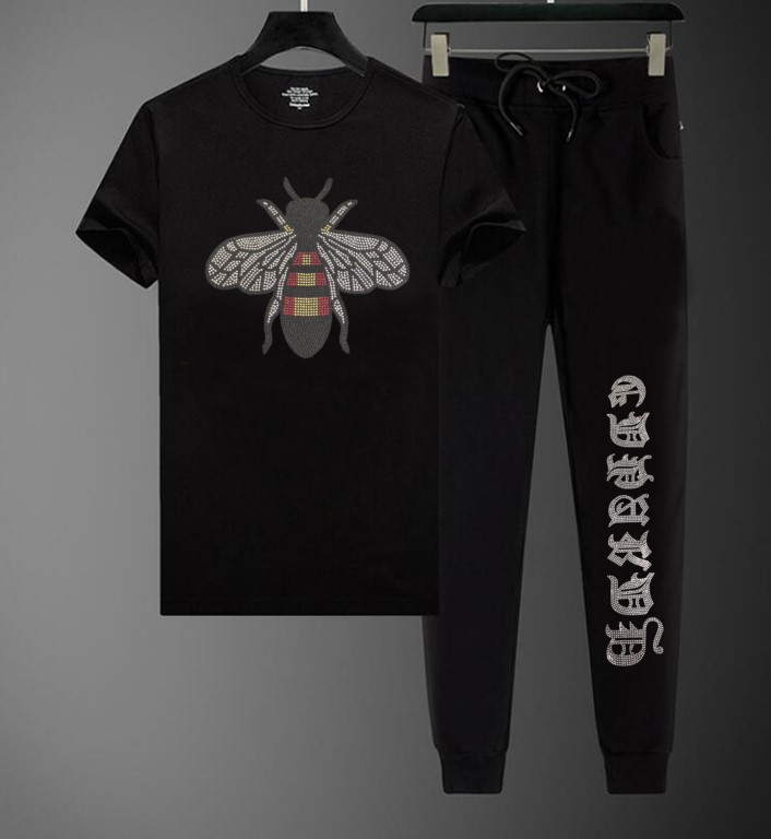 

Korea Style Fashion Rhinestone Tracksuit Men cotton Male summer suits Casual outfit, As shown
