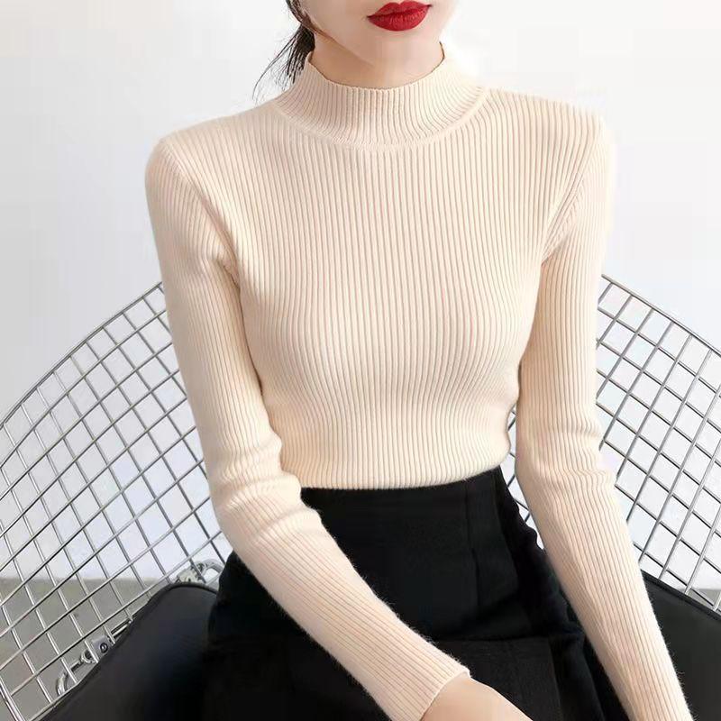

Women's Sweaters Lucyever Turtleneck Knitted Women Solid Color Basic Slim-fit Primer Pullovers Female Spring White Long Sleeve Sweater, Black