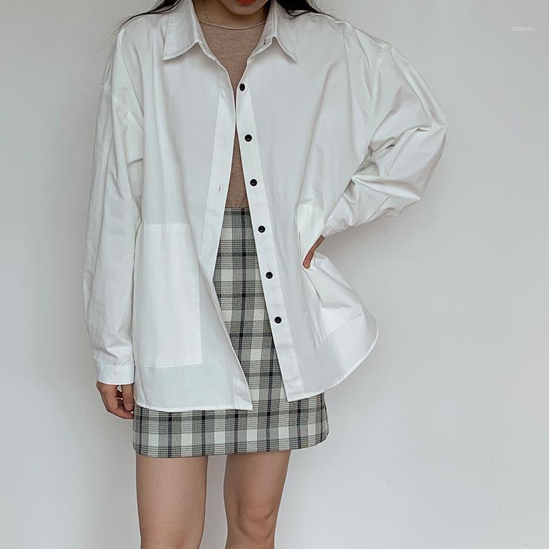 

Autumn Vintage Casual Loose Blouse Shirt Women Pockets Long Sleeve Harajuku Korean Style 3 Colors Female Tops Cardigan Women's Blouses & Shi, Blue