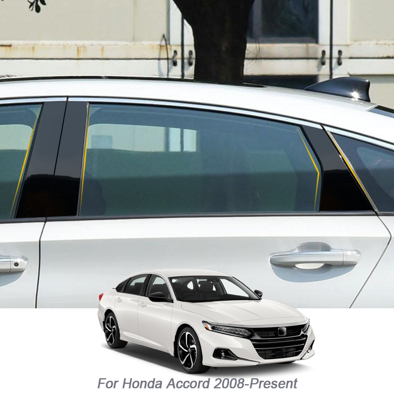 

6PCS Car Window Center Pillar Sticker PVC Protect Trim Anti-Scratch Film For Honda Accord 2008-Present External Auto Accessories, Black
