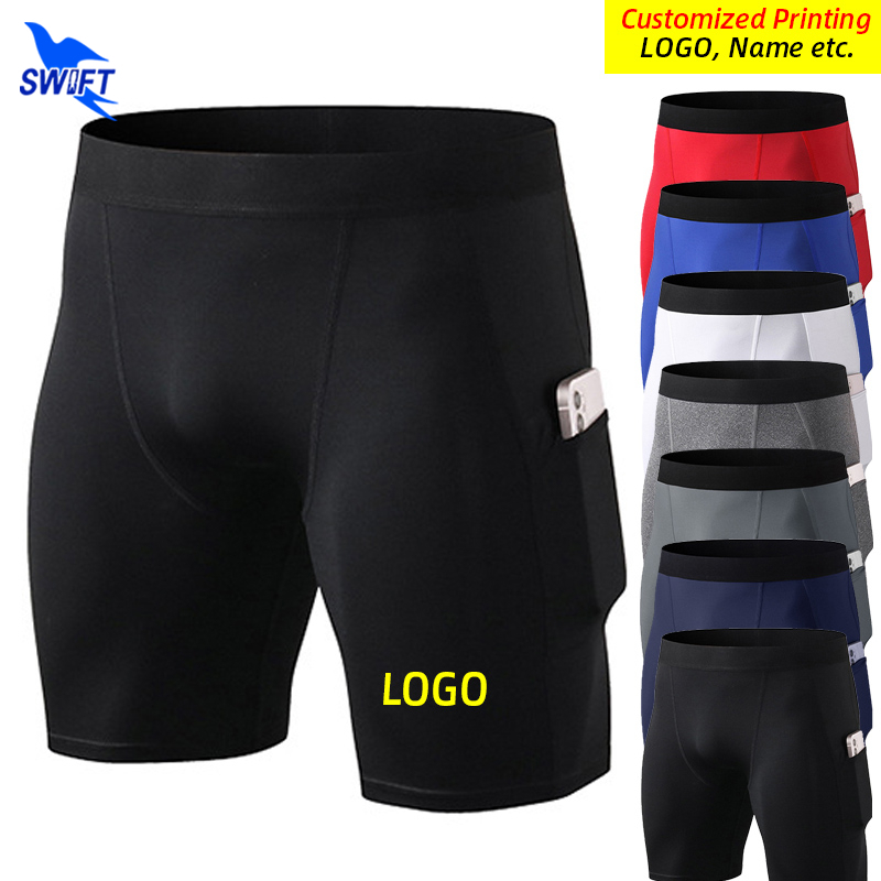 

Summer Wicking Running Tights Men Side Pocket Quick Dry Gym Fitness Shorts Workout Elastic Short Pants Sports Leggings Customize 220613, 01406 blue