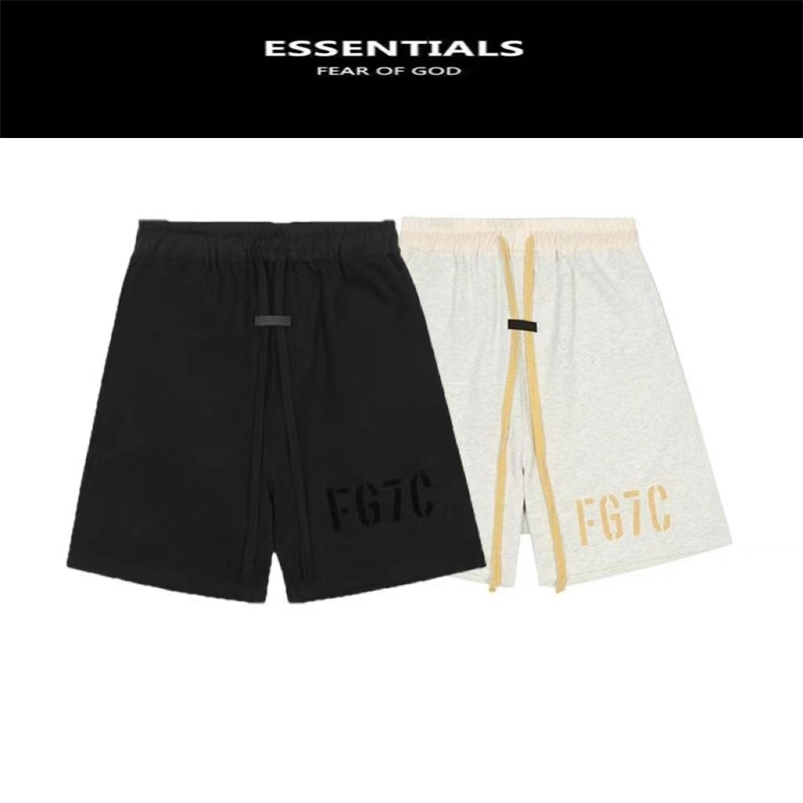 

Designer Mens Shorts Essentials fearofgod double track essentials Season 7 main line fg7c flocking letters mens and womens cropped shorts, 2206 oat grey