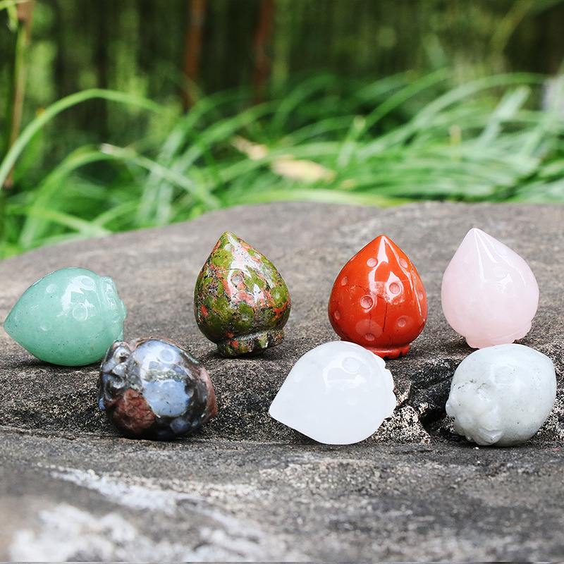 Carved Strawberry Shaped Crystal Natural Minerals Reiki Healing Stone Pink Quartz Amethyst Sphere DIY Gifts Citrine Home Decor-image-759823589