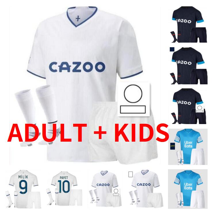 

adult kids kit 22/23 Olympique De Marseilles ALEXIS soccer jerseys 2022 2023 GUENDOUZI GERSON PAYET OM under BAKAMBU milik maillot Shirt KAMARA Football Uniform