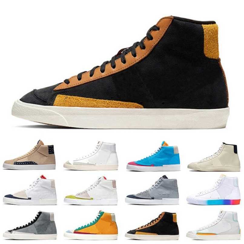 

high quality blazer mid running shoes men multi suede Black University Blue Varsity Maize White Grey lucid green women mens trainer sports, Color#4
