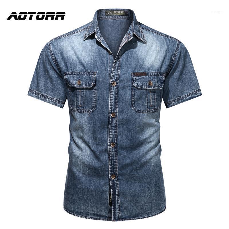 

Summer Men Jeans Shirt Solid Slim Fit Short Sleeve Man 2022 High Quality Denim Shirts Male Casual Breathable Cool Tops Men's, Mg5010darkblue