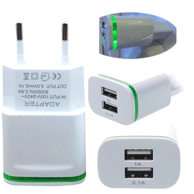 

2.1A/5V Dual Port CABLE USB Wall Charger Plug Power Adapter Charging Block Cube for iPhone Sumsung Mobile Phone