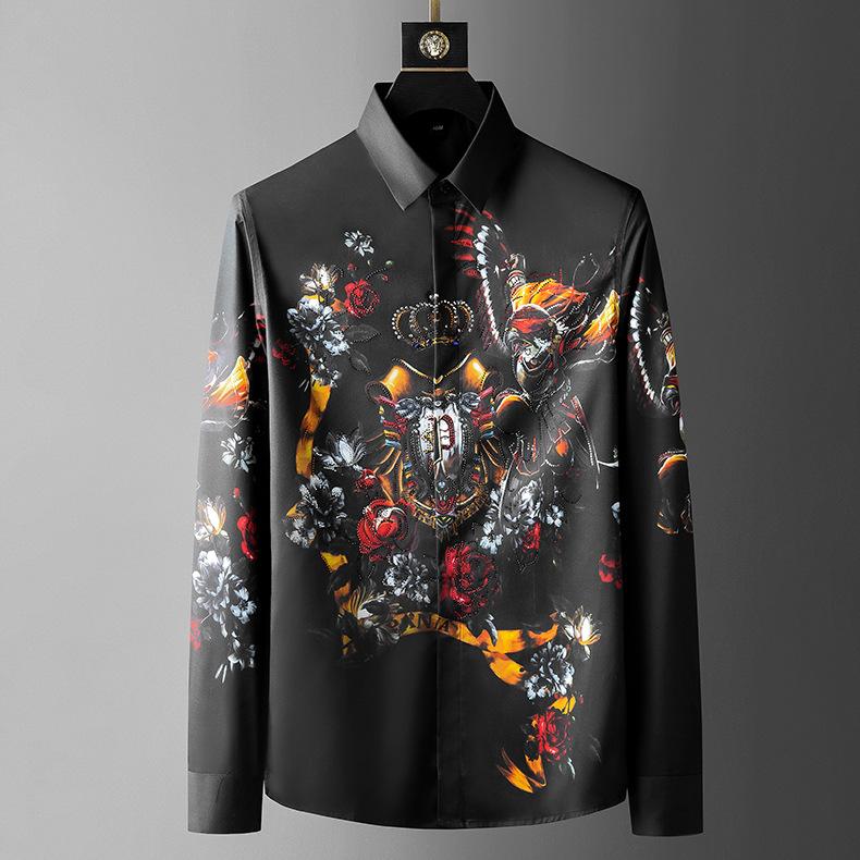Chemises occasionnelles pour hommes 2022 Hommes à manches longues imprimée chemise de qualité supérieure marque de marque respirante strass stras