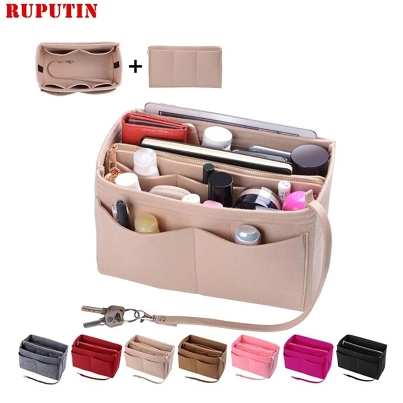 

Women s Makeup Organizer Felt Cloth Insert Bag Multi functional Travel Cosmetic Girl Storage Toiletry Liner s 220812, Small internal bag