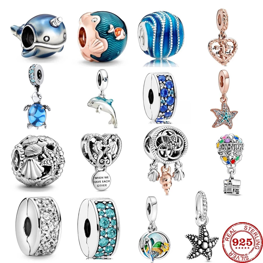 925 Argent Fit Pandora point Perle Nouveau Coquillage Tortue Étoile De Mer Baleine Dauphin Pendentif Bracelet Perles De Charme Dangle DIY Bijoux