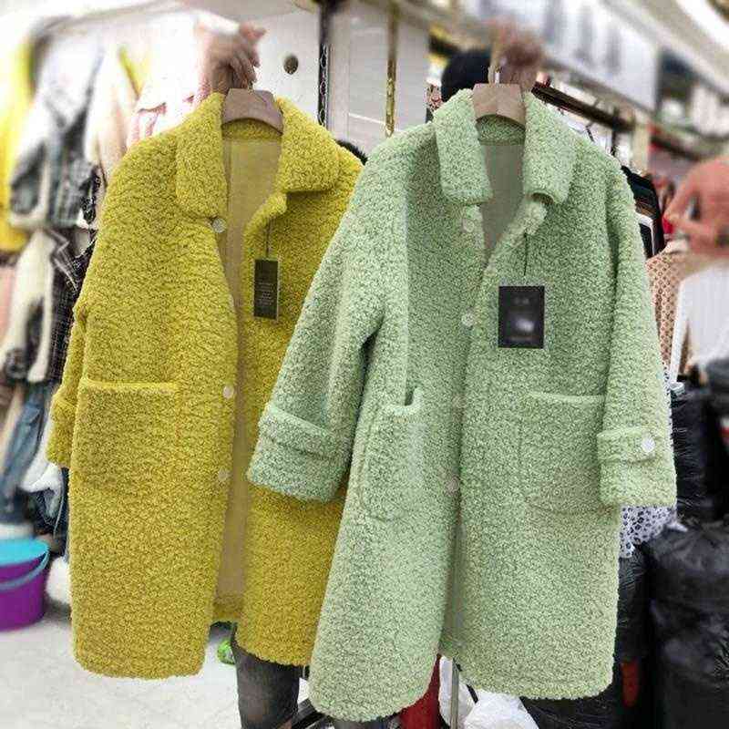 

Imitation Lamb Down Jacket Women Coat Fur Winter 2021 Hanbok Woman Made Oversized Fluffy J220719, Beige