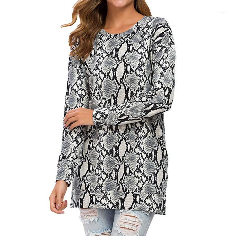 

Stylish Bar Women' Snake Skin Printing Shirts Ladies Tops And Blouses Long Sleeve O Neck Shirt Casual Blouse Slim Top, Red