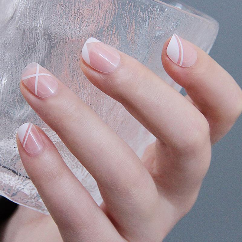 

False Nails Fake 24pcs/sets Press On Glossy White Heart Art Designs Short Full Cover Fingernails ItemsFalse, Jelly glue model