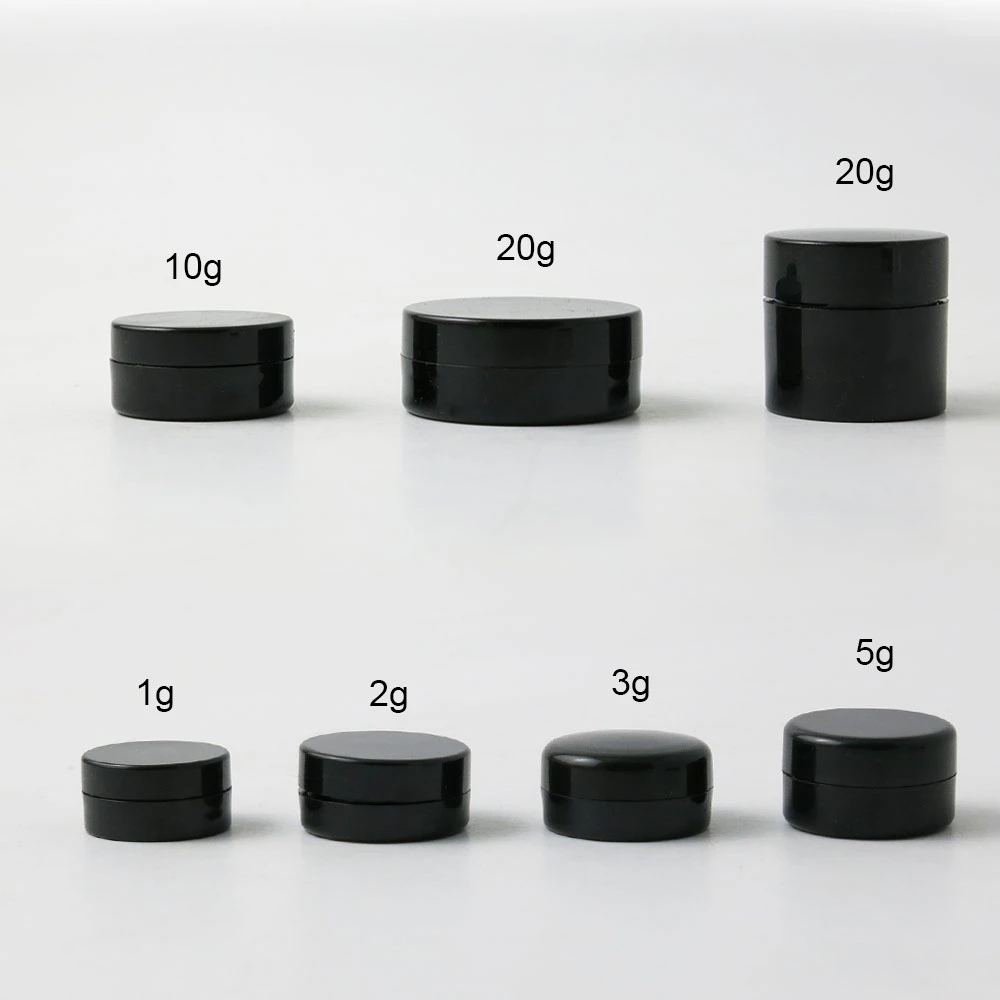 

50pcs for bottle Travel Portable Small 1g 2g 3g 5g 10g 20g Plastic Black Cream Jar Pot Box Nail Art Cosmetic Bead Storage Container