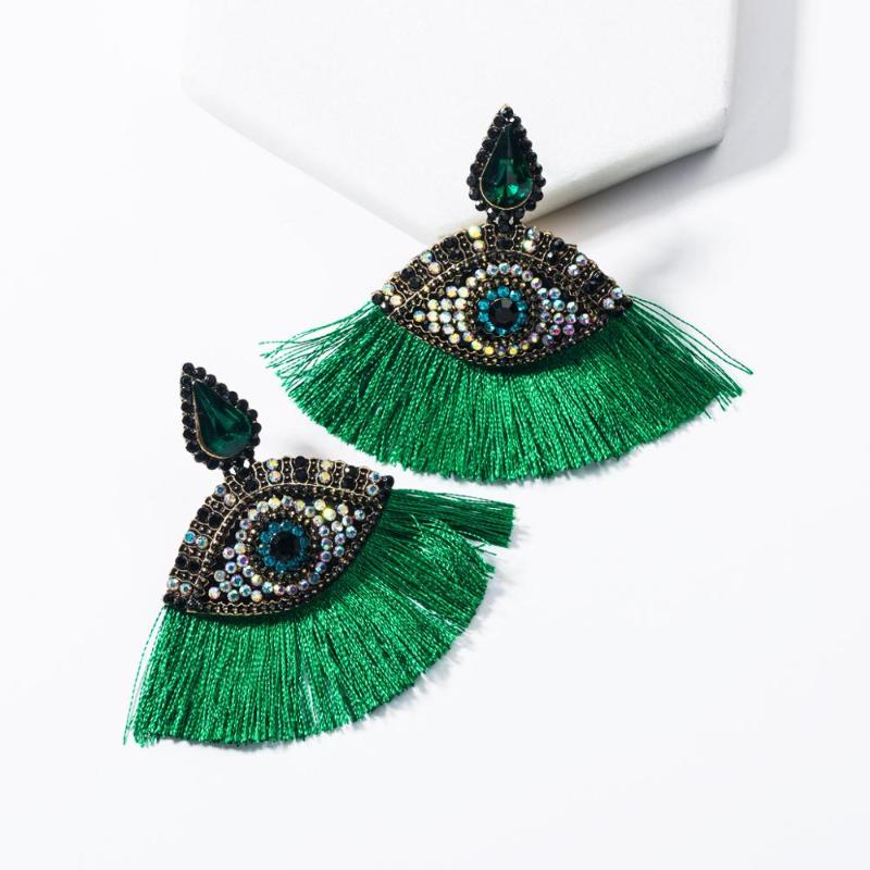 

Dangle & Chandelier Long Red Black Tassel Fringes Drop Earrings Eyes Crystal Women Hanging Party Statement Jewelry Christmas Wholesale