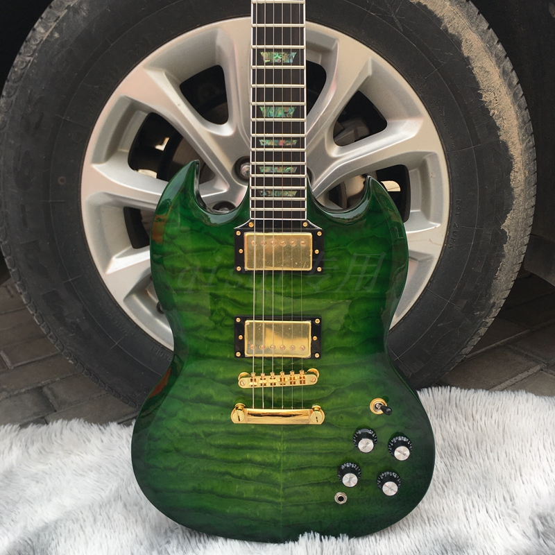 Sg electric guitar large green flowers Can be customized packages mailed rose wood fingerboard electric guitar-image-760249031