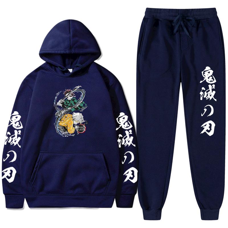 

Men's Hoodies & Sweatshirts Autumn Winter 2022 Hip Hop Funny Japanese Anime Cartoon Print Plus Fleece Pants Casual Men Suit Fashion, Black