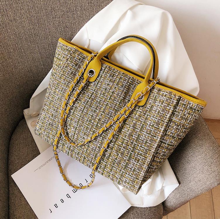 

Evening Bags High-quality Women's Leather Woolen Cloth Stitching Handbag Shoulder Bag Bolsa Feminina Luxury Designer Handbags, Yellow