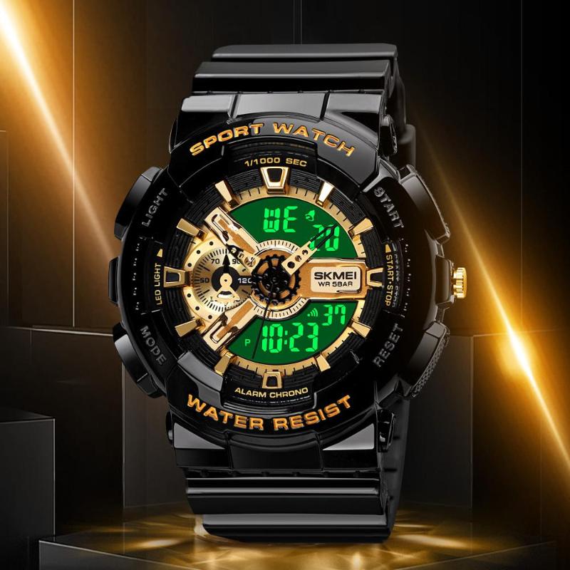 

Wristwatches 2022 Fashion Digital Watch Men Student Waterproof Dual LED Chrono Alarm Clock Mens Watches Cool Hour Boys, Gold