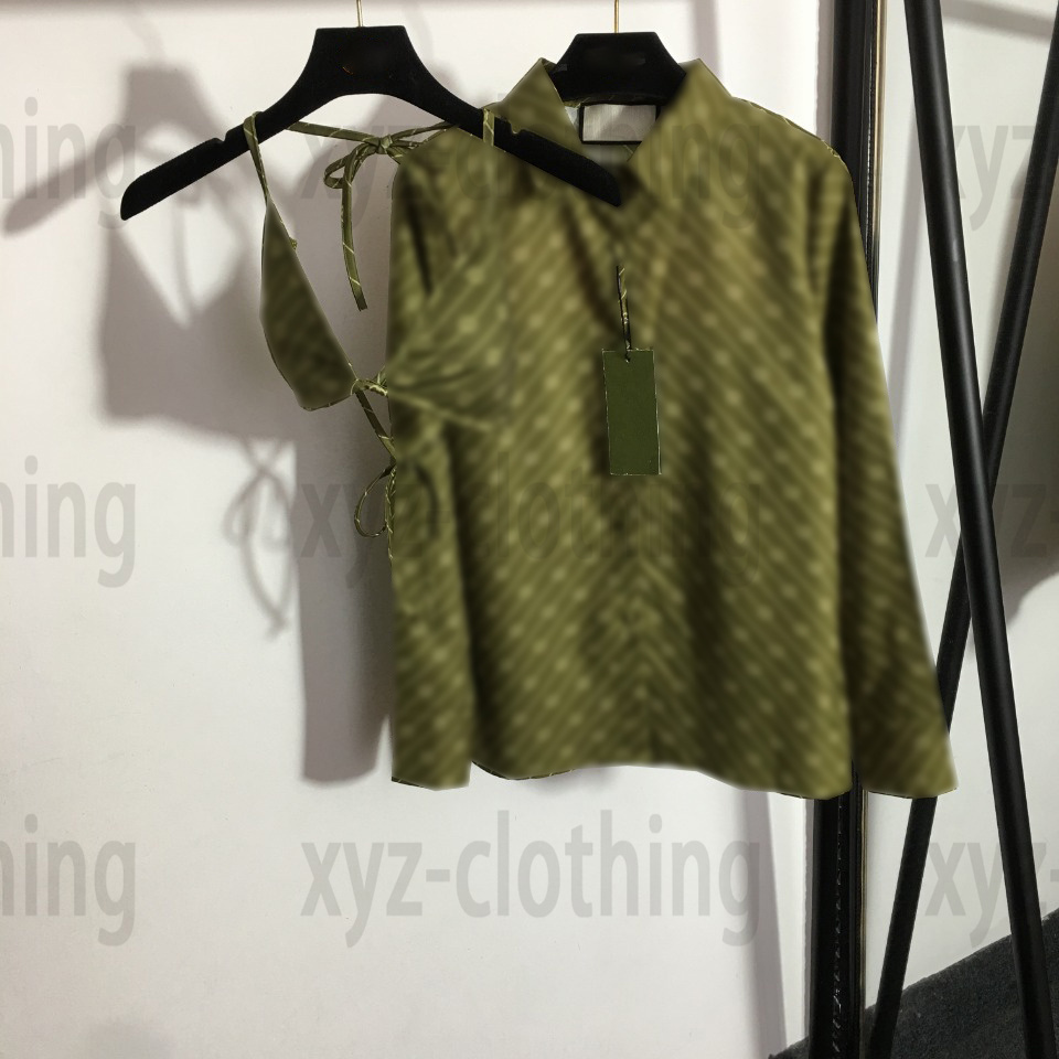 

women tops designer polo shirts +lace-up underwear for womens long sleeve summer shirts sun protection two piece sets 2022ss spring girls bra set, Green