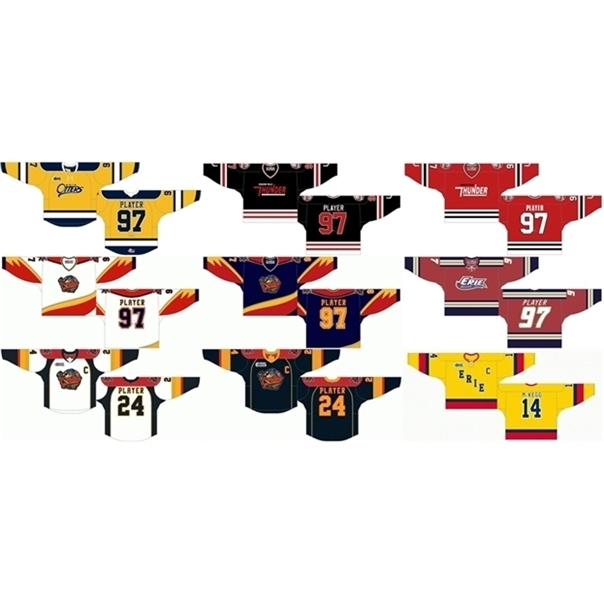 

C26 Nik1 Customized 1988 89-1995 96 OHL Mens Womens Kids White Red Orange Blue Stiched Erie Otters s 2013 14-2015 16 Ontario Hockey League Jersey, As photo