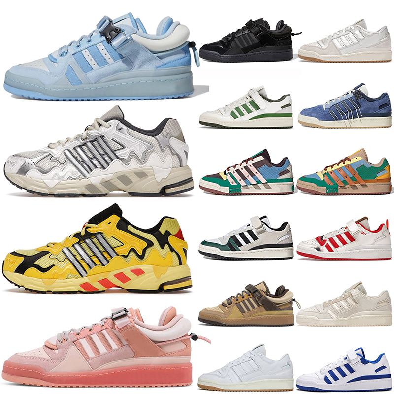 

Bad Bunny x Forum Buckle Low Casual Shoes Yellow Cream Blue Tint Core Black Benito men women outdoor trainers designer sneakers walking jogging, White royal