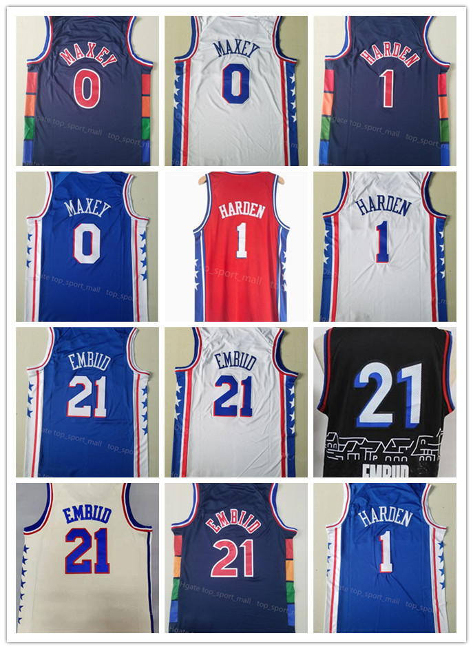 

2022 new Men Stitched Good Tyrese Maxey Jersey 0 James Harden 1 Joel Embiid 21 Basketball Jerseys 75th Anniversary Navy Red White Blue Sport Shirt Uniform Size S-XXL